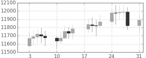 DJIの日足チャート(2011年1月)