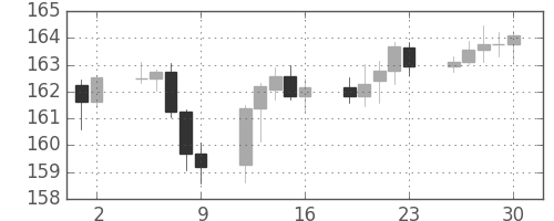 ユーロ/円の日足チャート(2008年5月)