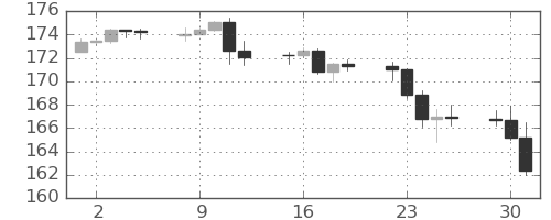 ユーロ/円の日足チャート(2024年7月)