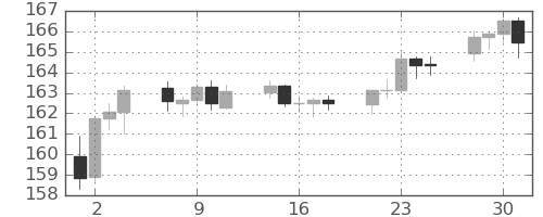 ユーロ/円の日足チャート(2024年10月)